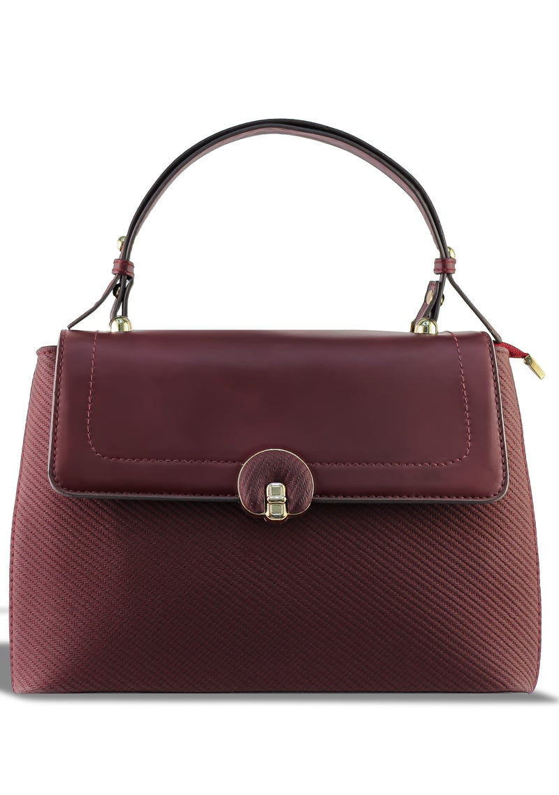 حقيبة كتف أنيقة للنساء من طراز باغيت مع مشبك ذهبي، حقيبة باغيت، حقيبة يد، حقيبة كتف، جلد محكم، حقيبة رسمية، إكسسوارات نسائية، حقيبة عصرية (لون عنابي) - Image 1